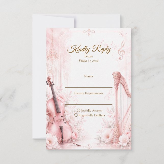 Elegant Rosa Musikalisk Bröllop OSA Kort (Framsida)