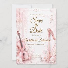 Elegant Rosa Musikalisk Bröllop Spara Datumet