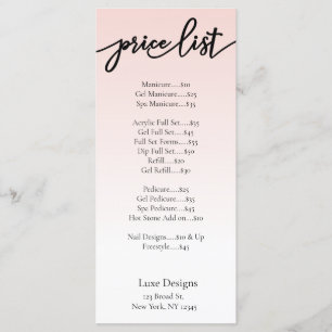 Elegant Rosa Nail Salon Prisa listkort Meny