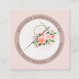 Elegant Rosa Nål Watercolor Blommigt Tailor Fyrkantigt Visitkort