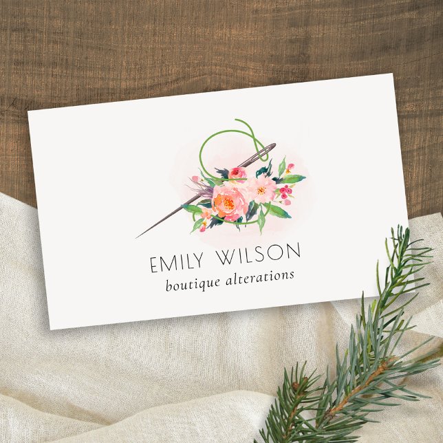 Elegant  Rosa Nål Watercolor Blommigt Tailor Visitkort (Skapare uppladdad)