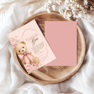 Elegant rosa nallebabyshower tackkort tack kort