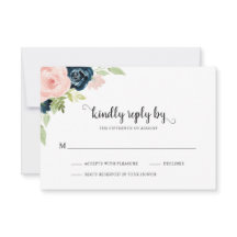 Elegant  Rosa Navy Blue Blommigt Bröllop