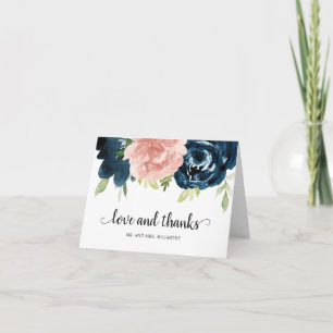 Elegant  Rosa Navy Blue Blommigt Bröllop Tack Kort