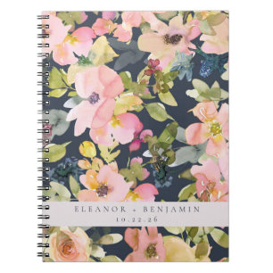 Elegant Rosa Navy Watercolor Blommigt Personligt b Anteckningsbok