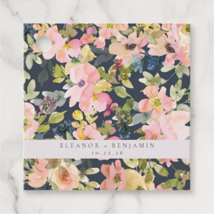 Elegant Rosa Navy Watercolor Blommigt Personligt b Gåvor Etiketter