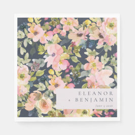 Elegant Rosa Navy Watercolor Blommigt Personligt b Pappersservett