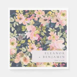 Elegant Rosa Navy Watercolor Blommigt Personligt b Pappersservett