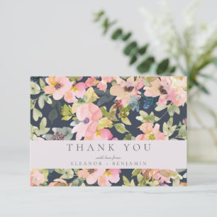Elegant Rosa Navy Watercolor Blommigt Personligt b Tack Kort