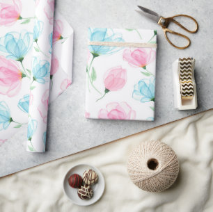 Elegant rosa och blå blommönster presentpapper