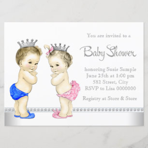 Elegant Rosa och Blå Tvilling Babyshower Inbjudningar