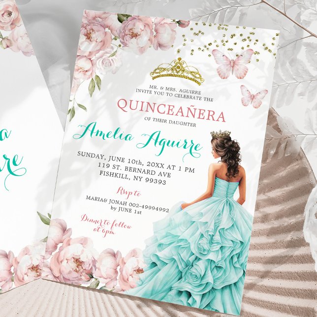 Elegant  Rosa och Blommigt Quinceañera Inbjudningar (Skapare uppladdad)