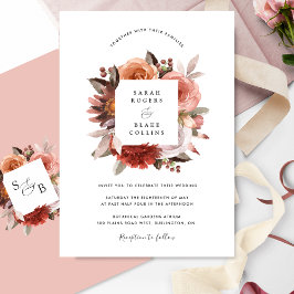 Elegant , Rosa och Burgundy Blommigt Bröllop Inbjudningar