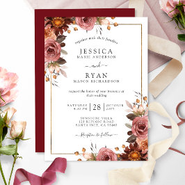Elegant Rosa och Burgundy Blommigt Bröllop Inbjudningar