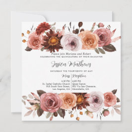 Elegant Rosa och Burgundy Blommigt Quinceañera Inbjudningar