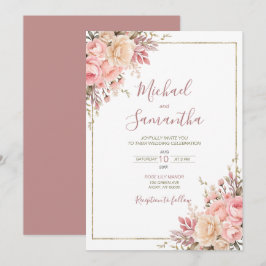 Elegant Rosa och Elfenbensfärgad Ros - Vårbröllop Inbjudningar