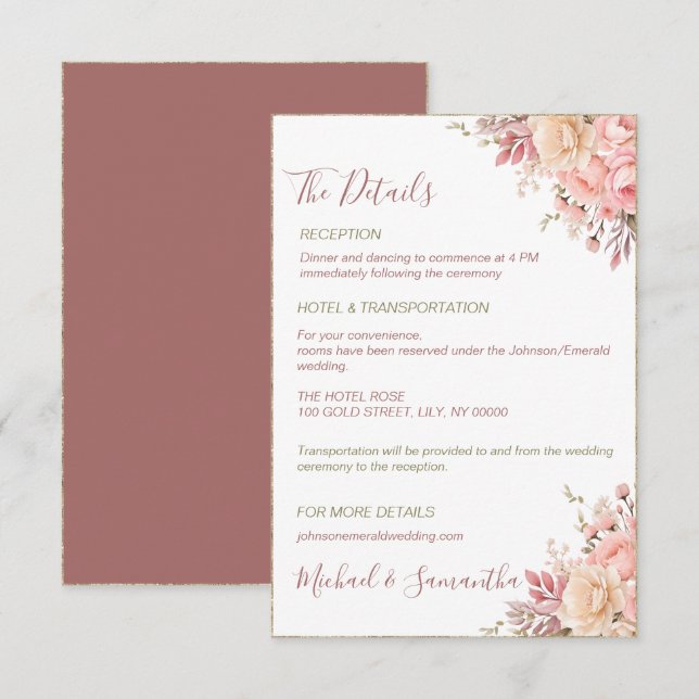 Elegant rosa och elfenbensfärgad ros vårbröllop tilläggskort (Fram/baksida)