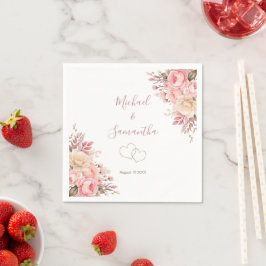 Elegant rosa och elfenbensfärgad rosbröllop pappersservett