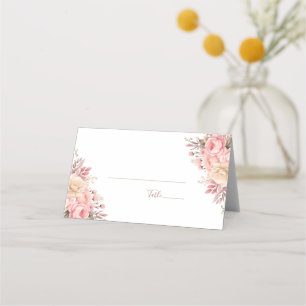 Elegant rosa och elfenbensfärgad rosbröllop placeringskort