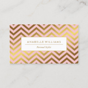 Elegant Rosa och Faux guldfoil Chevrons Visitkort