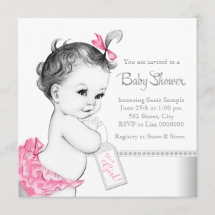 Elegant rosa och grå baby shower inbjudningar