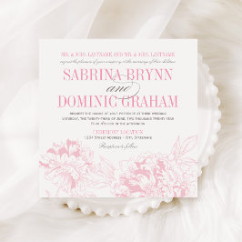 Elegant Rosa och Grå Blommig Pion Bröllop Inbjudningar