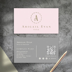 Elegant Rosa och Grått Glitter Guld Monogram Visitkort
