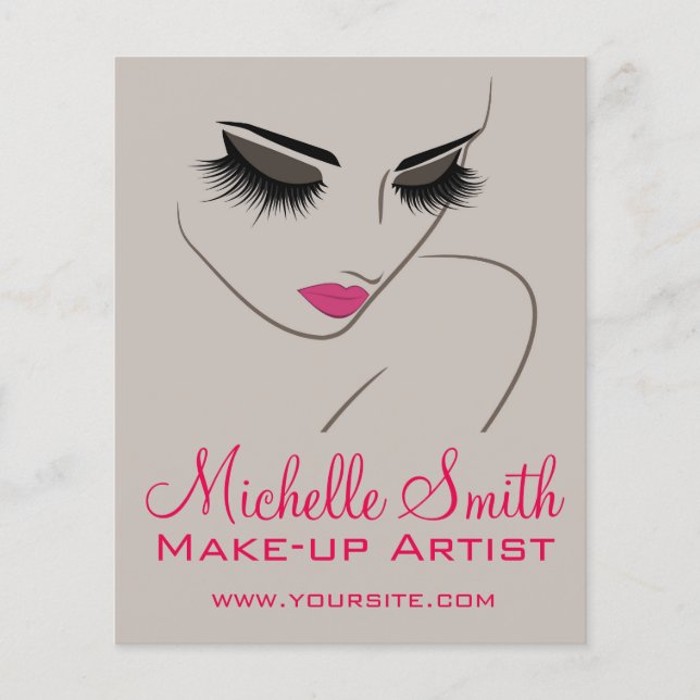 Elegant Rosa och Grått Lash Extension Salon Flygblad (Framsidan)