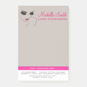 Elegant Rosa och Grått Lash Extension Salon Post-it Block