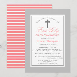 Elegant Rosa och Grått Rand Första kommissionen Inbjudningar