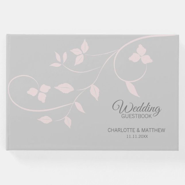 Elegant  Rosa och Grått Vine Bröllop Gästböcker (Framsida)