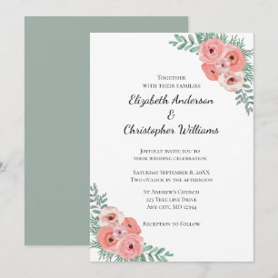 Elegant rosa och grön blomster vattenfärg bröllop inbjudningar