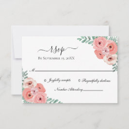 Elegant rosa och grön blomsterakvarell bröllop OSA kort