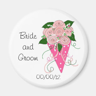 Elegant rosa och grön bröllopsbukett magnet