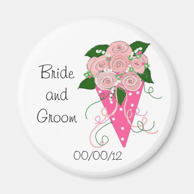 Elegant rosa och grön bröllopsbukett magnet (Framsidan)