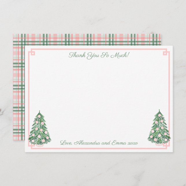 Elegant Rosa Och Grön Chinoiserie Bröllopsdusch Tack Kort (Fram/baksida)