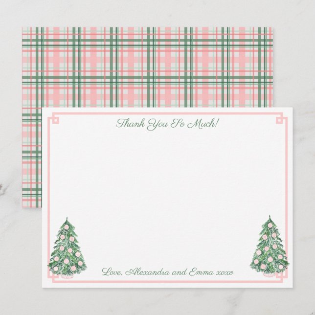 Elegant rosa och grön chinoiserie bröllopssofförfe tack kort (Fram/baksida)