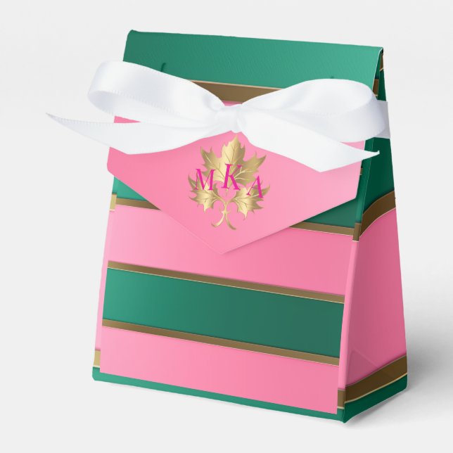 Elegant Rosa och Grön Monogrammerad Presentaskar (Framsidan Sidan)