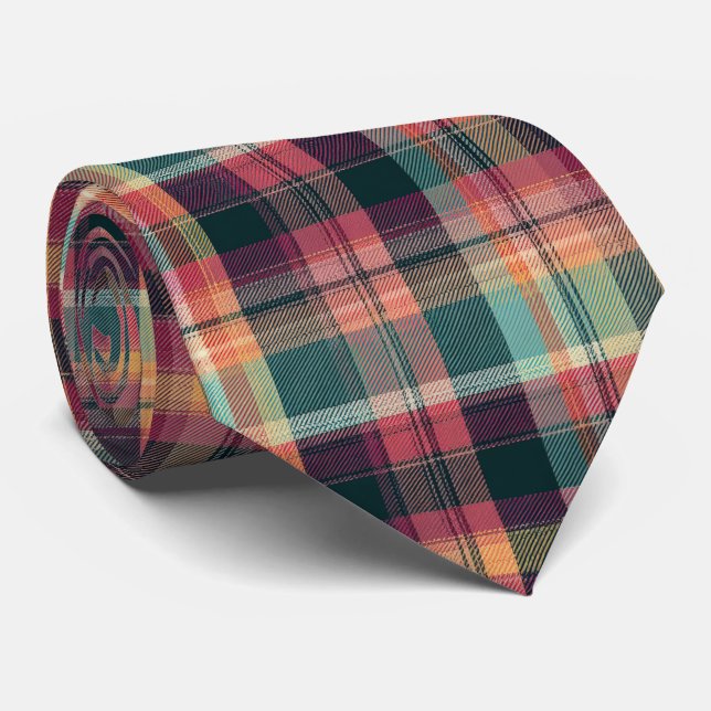 Elegant rosa och grön rutig Gingham-mönster Slips (Rullad)
