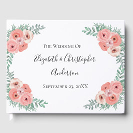 Elegant Rosa och Grönt Blommigt Vattenfärg Bröllop Gästböcker