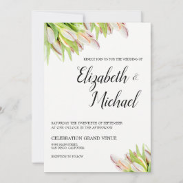 Elegant Rosa och Grönt Tulip Bröllop Vattenfärg Inbjudningar