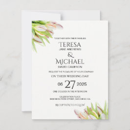 Elegant Rosa och Grönt Tulip Bröllop Vattenfärg Inbjudningar