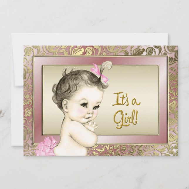 Elegant Rosa och Guld Baby Shower Inbjudningar (Framsida)