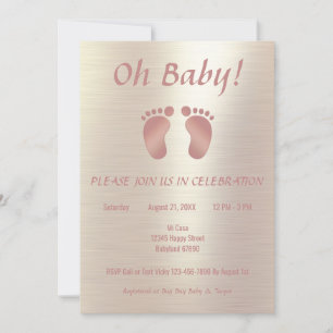 Elegant Rosa och Guld Baby Shower Inbjudningar