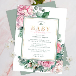 Elegant Rosa och Guld Blommigt Baby Shower Invi Inbjudningar