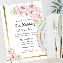 Elegant Rosa och Guld Blommigt Bröllop Inbjudningar