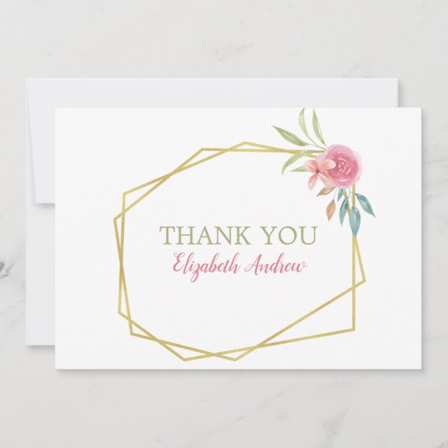 Elegant Rosa och Guld Blommigt för vattenfärg Bat  Tack Kort (Framsida)