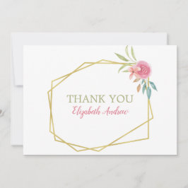Elegant Rosa och Guld Blommigt för vattenfärg Bat  Tack Kort