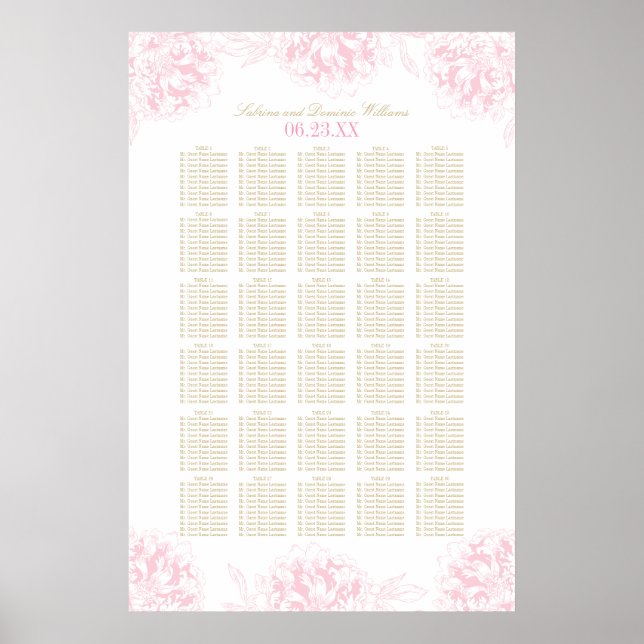 Elegant Rosa och Guld Blommigt Peony Bröllop Seati Poster (Framsidan)