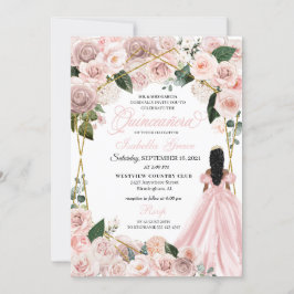 Elegant  Rosa och Guld Blommigt Quinceanera Inv. Inbjudningar